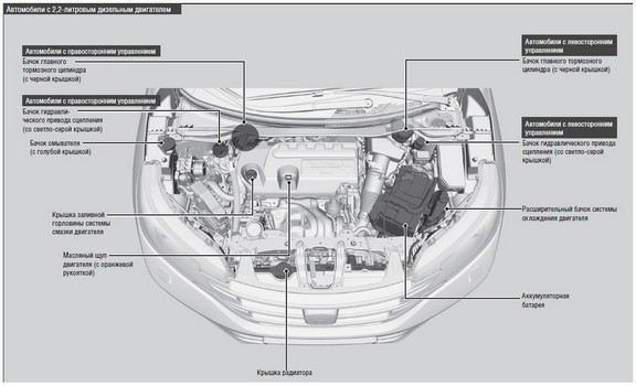 Контроль уровня масла и технических жидкостей Honda CR-V 2013 проводится на каждом плановом ТО