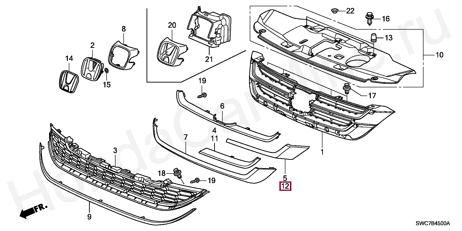 Как снять решетку радиатора хонда степвагон MOLDING B, L. FR. GRILLE UPPER *NH731P*, 71175SWWE31ZE