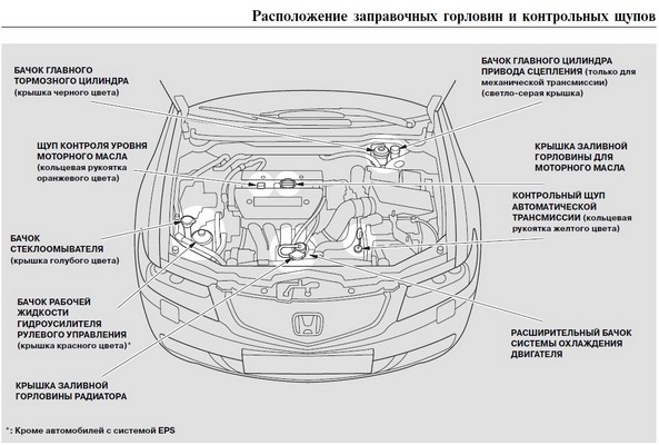 В руководстве по эксплуатации Хонда Аккорд есть все необходимые данные по расположению заливных горл